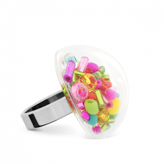 Bague en verre soufflé - Dome Medium Mix Perles