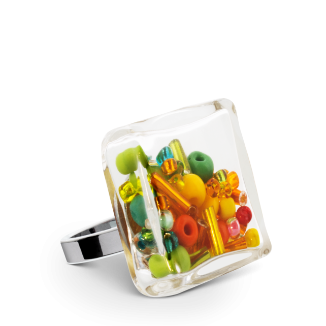 Bague en verre soufflé - Carré Medium Mix Perles