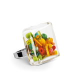 Bague en verre soufflé - Carré Medium Mix Perles