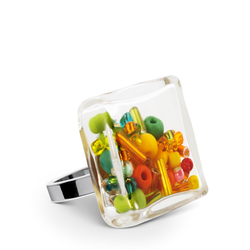 Bague en verre soufflé - Carré Medium Mix Perles