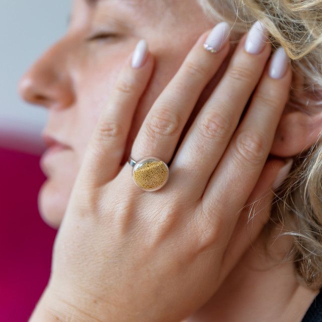 Bague en verre soufflé - Galet Nano Billes