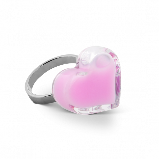 Bague en verre soufflé - Coeur Nano Milk