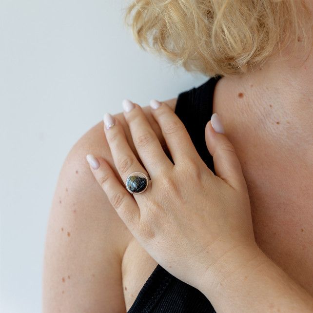 Bague en verre soufflé - Galet Nano Billes