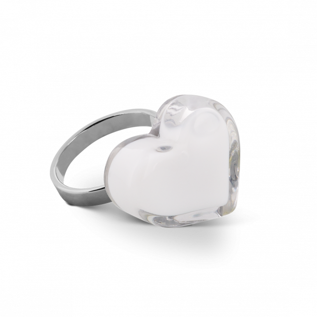 Bague en verre soufflé - Coeur Nano Milk