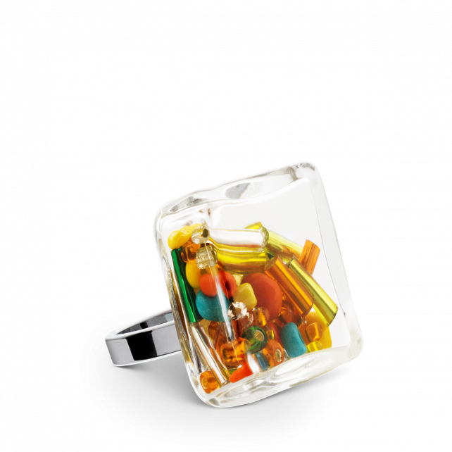 Bague en verre soufflée - Carré Mini Mix Perles