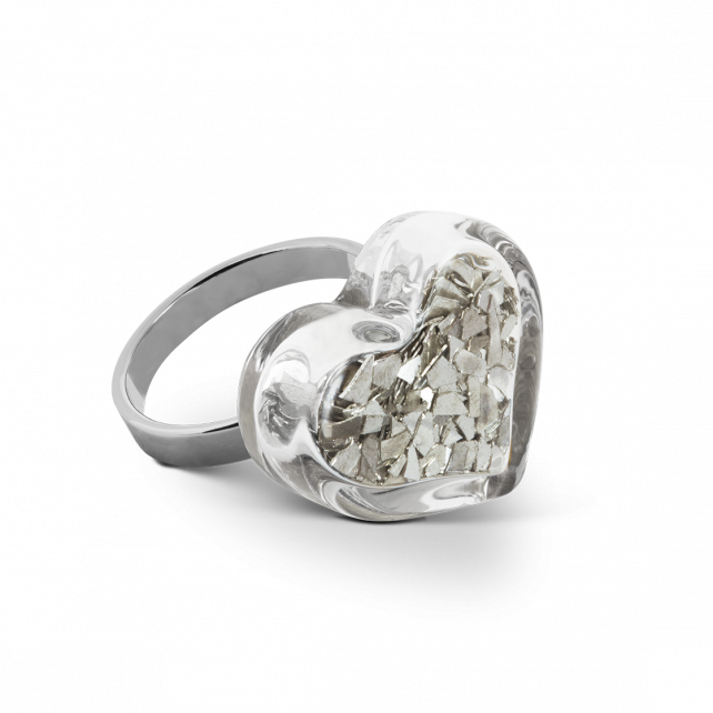 Bague en verre soufflé - Coeur Nano Paillettes