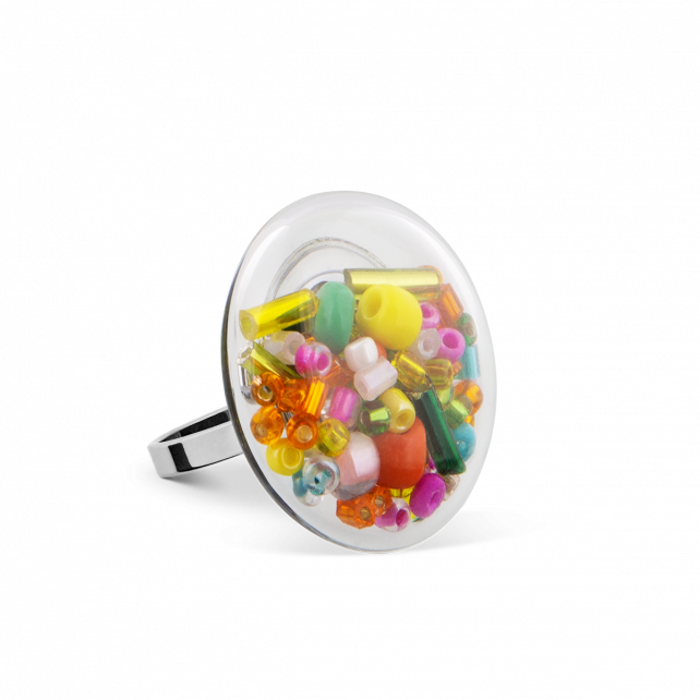Bague en verre soufflé - Galet Mini Billes