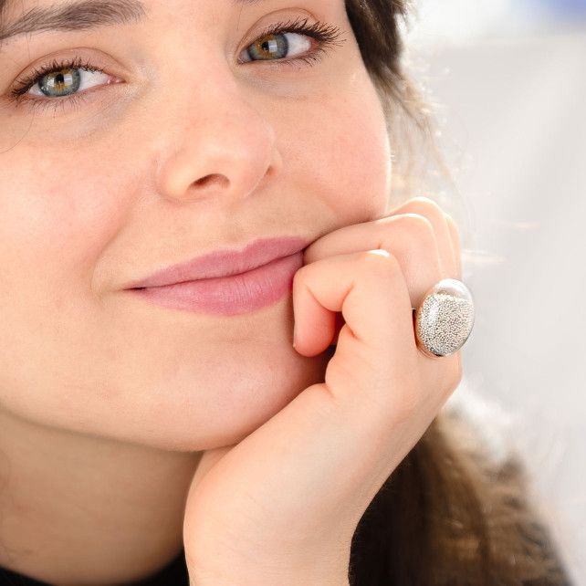 Bague en verre soufflé - Galet Medium Billes
