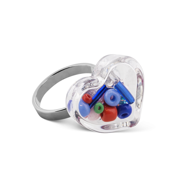 Bague en verre soufflé - Coeur Nano Billes