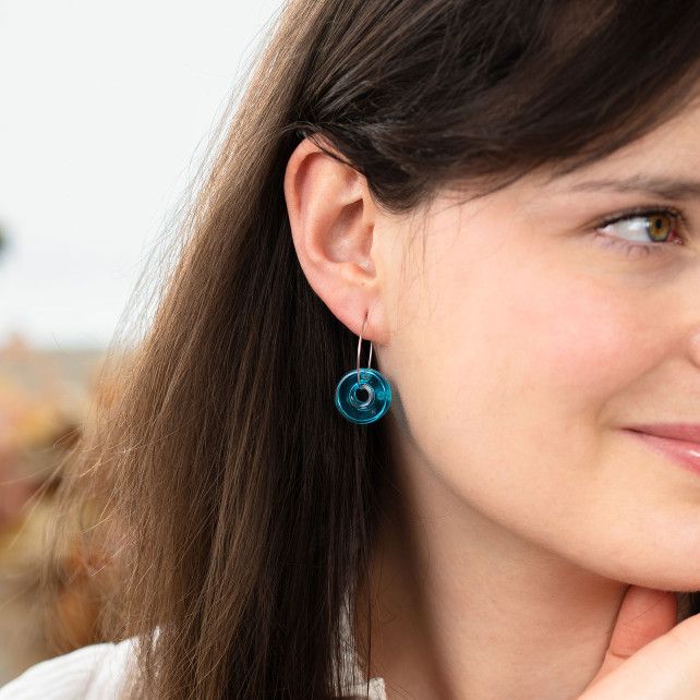 Boucles d'oreilles en verre soufflé - Donut transparent