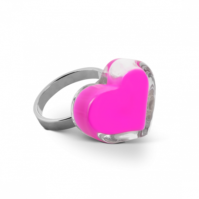 Bague en verre soufflé - Coeur Nano Milk