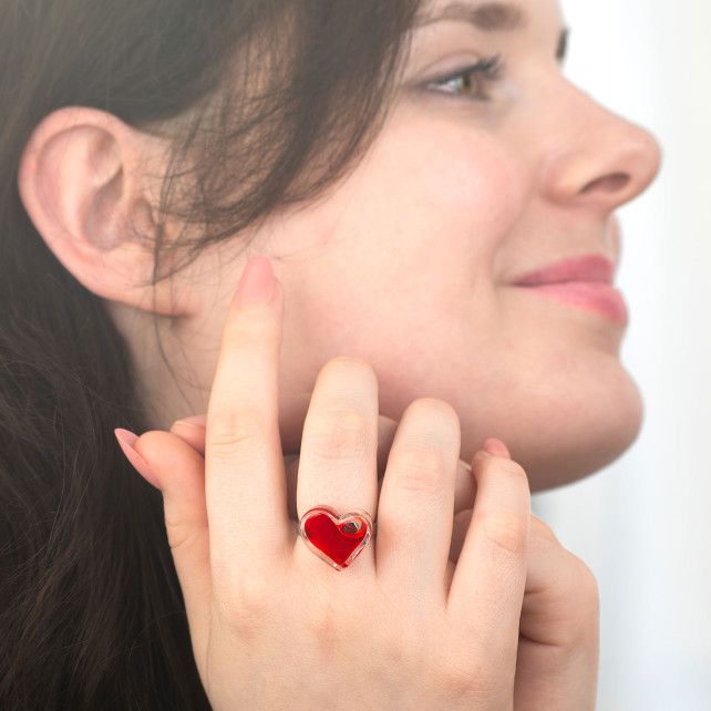 Bague en verre soufflé - Coeur Nano transparent