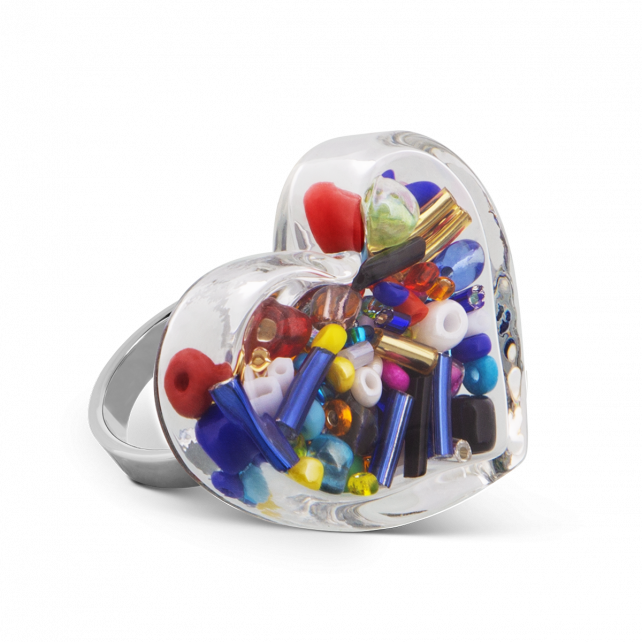 Bague en verre soufflé - Coeur Medium Billes