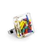 Bague en verre soufflé - Carré Medium Mix Perles