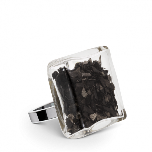 Bague en verre soufflé - Carré Medium Paillettes