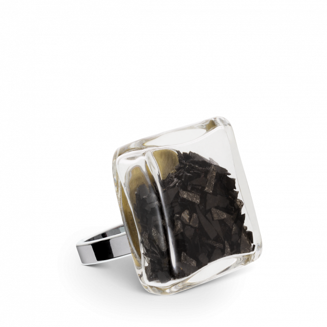 Bague en verre soufflé - Carré Mini Paillettes