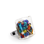 Bague en verre soufflée - Carré Mini Mix Perles