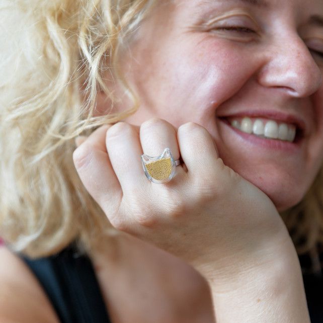 Bague en verre soufflé - Chat Nano Billes