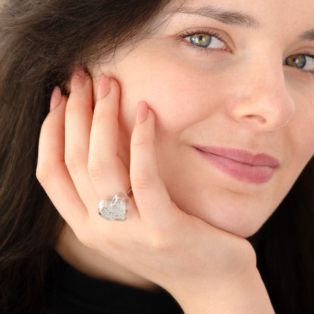 Bague en verre soufflé - Coeur Nano Billes