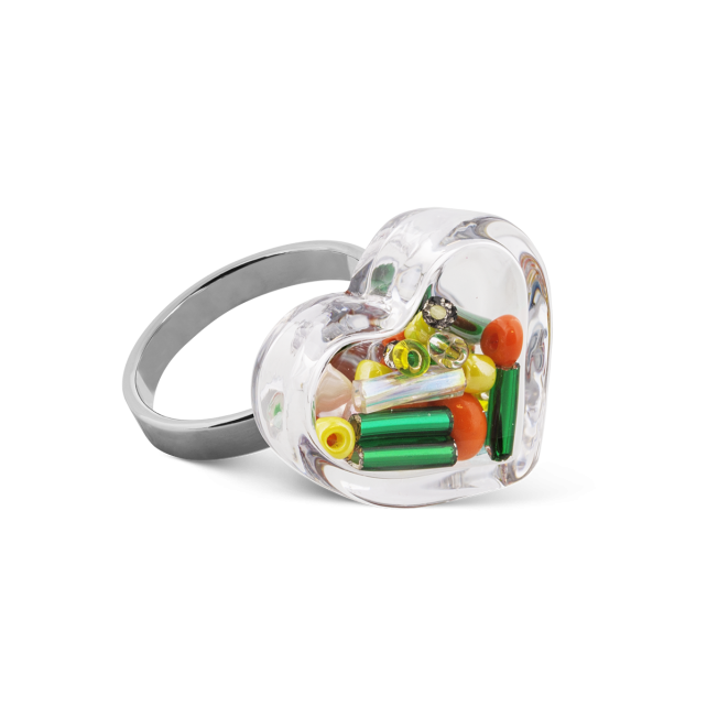 Bague en verre soufflé - Coeur Nano Billes