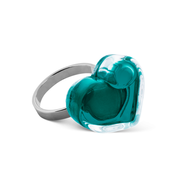 Bague en verre soufflé - Coeur Nano transparent